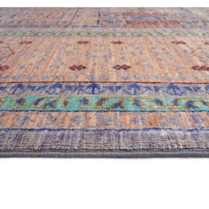 Traditional Beige Rug with Blue Accents Hand-Knotted Memluk 8x5.9 ft - Rugs 1
