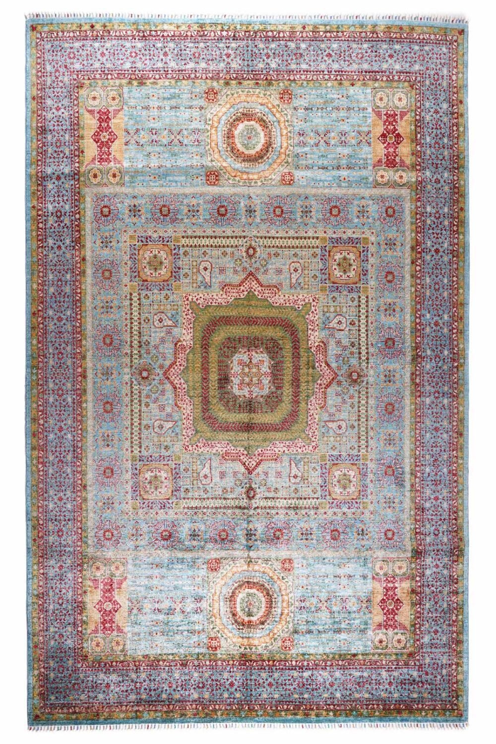 Traditional Memluk Floor Rugs 11x7.9 ft Purple-Blue Geometric Pattern - Rugs 1