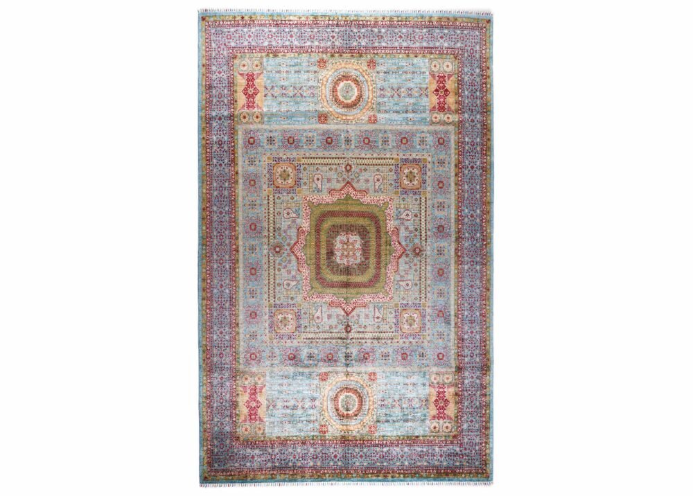 Traditional Memluk Floor Rugs 11x7.9 ft Purple-Blue Geometric Pattern - Rugs 1