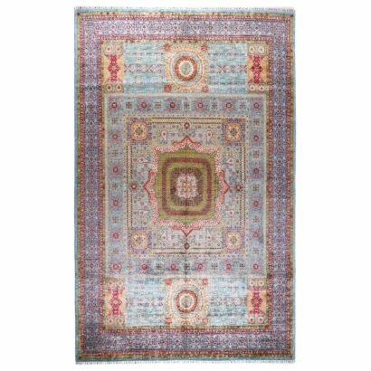 Traditional Memluk Floor Rugs 11x7.9 ft Purple-Blue Geometric Pattern - Rugs 1