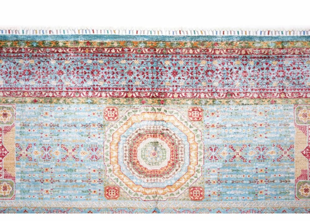 Traditional Memluk Floor Rugs 11x7.9 ft Purple-Blue Geometric Pattern - Rugs 1