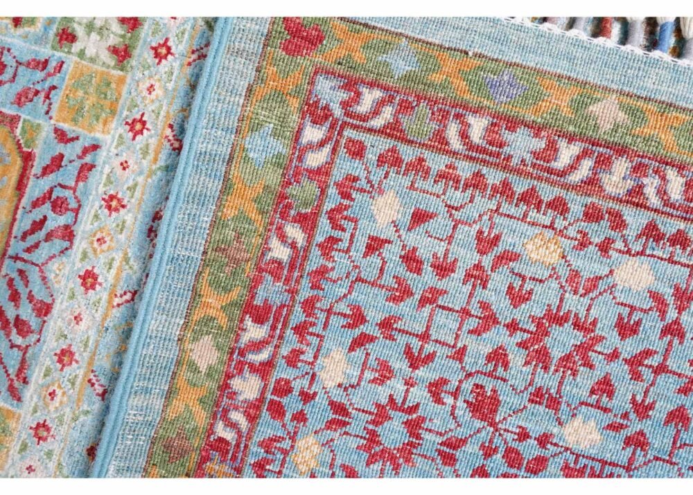 Traditional Memluk Floor Rugs 11x7.9 ft Purple-Blue Geometric Pattern - Rugs 1