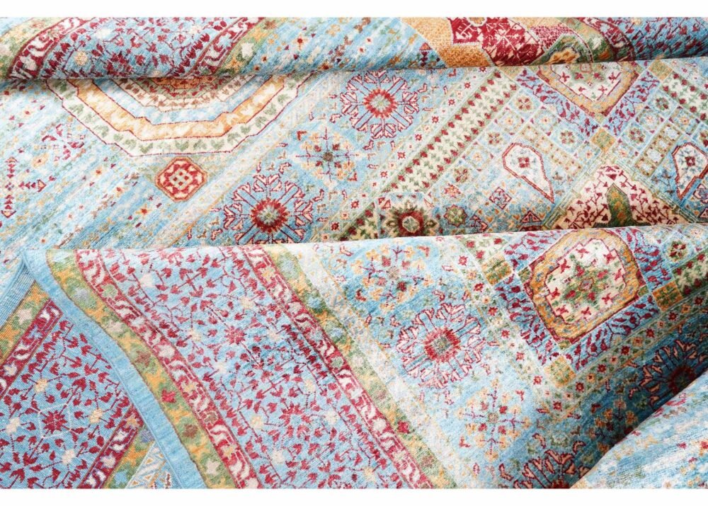Traditional Memluk Floor Rugs 11x7.9 ft Purple-Blue Geometric Pattern - Rugs 1
