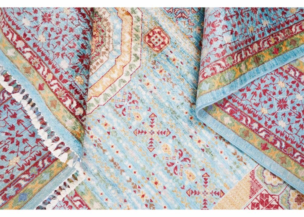 Traditional Memluk Floor Rugs 11x7.9 ft Purple-Blue Geometric Pattern - Rugs 1