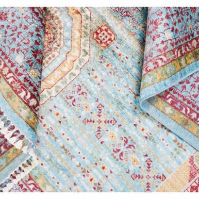 Traditional Memluk Floor Rugs 11x7.9 ft Purple-Blue Geometric Pattern - Rugs 1