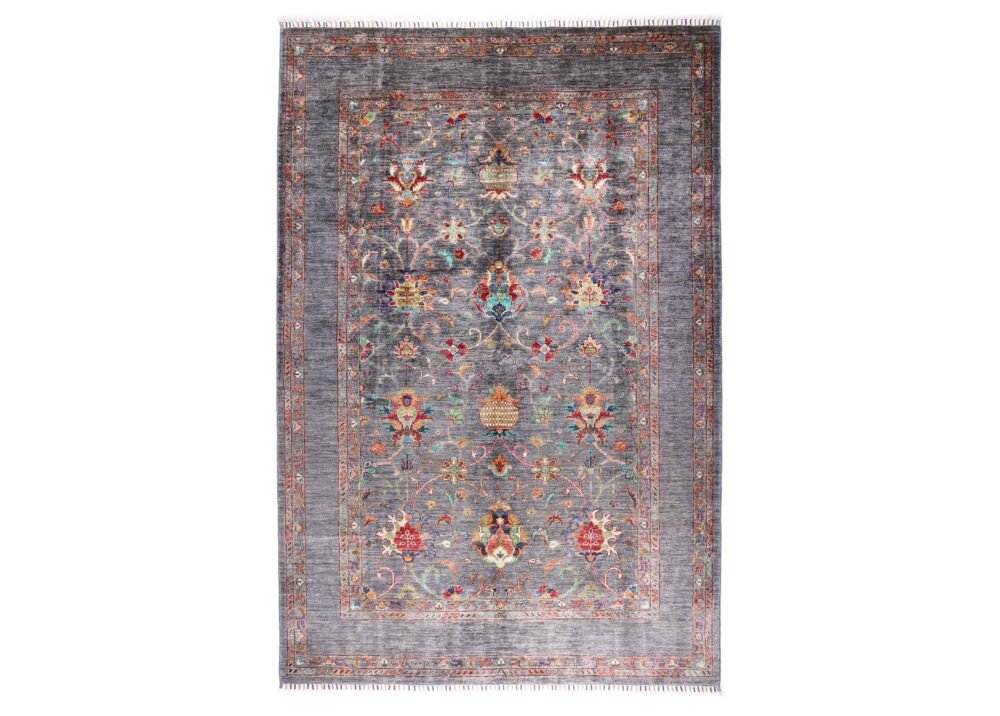 Traditional Sultani Oriental Pattern Large Grey Rug Hand-Knotted 8x5 ft - Rugs 1
