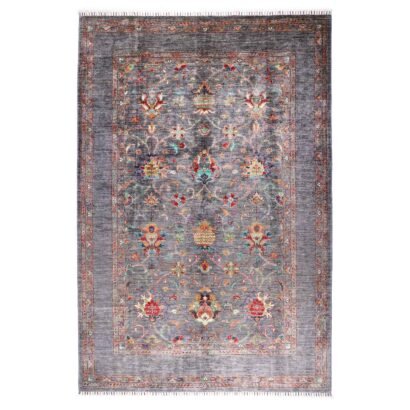 Traditional Sultani Oriental Pattern Large Grey Rug Hand-Knotted 8x5 ft - Rugs 1