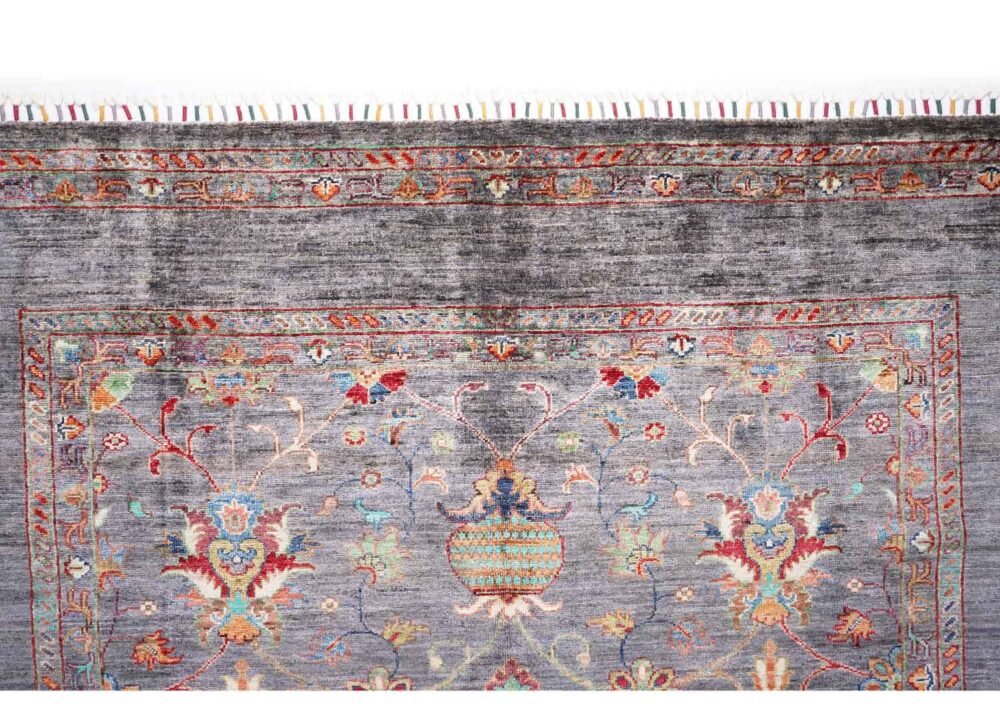 Traditional Sultani Oriental Pattern Large Grey Rug Hand-Knotted 8x5 ft - Rugs 1
