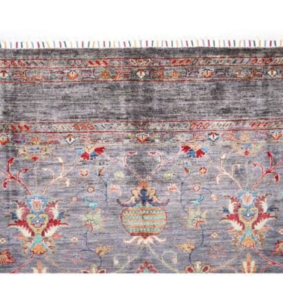 Traditional Sultani Oriental Pattern Large Grey Rug Hand-Knotted 8x5 ft - Rugs 1