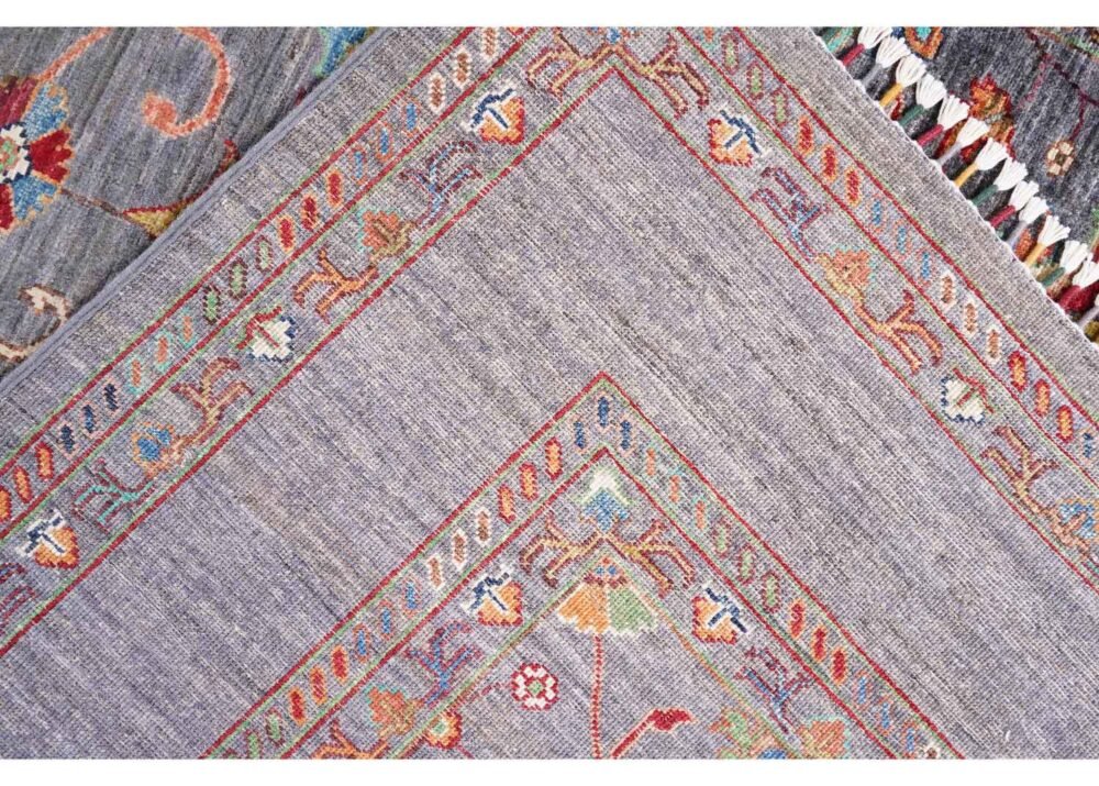 Traditional Sultani Oriental Pattern Large Grey Rug Hand-Knotted 8x5 ft - Rugs 1