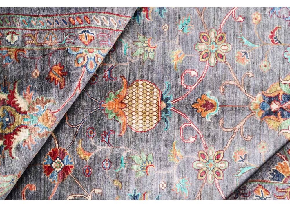Traditional Sultani Oriental Pattern Large Grey Rug Hand-Knotted 8x5 ft - Rugs 1