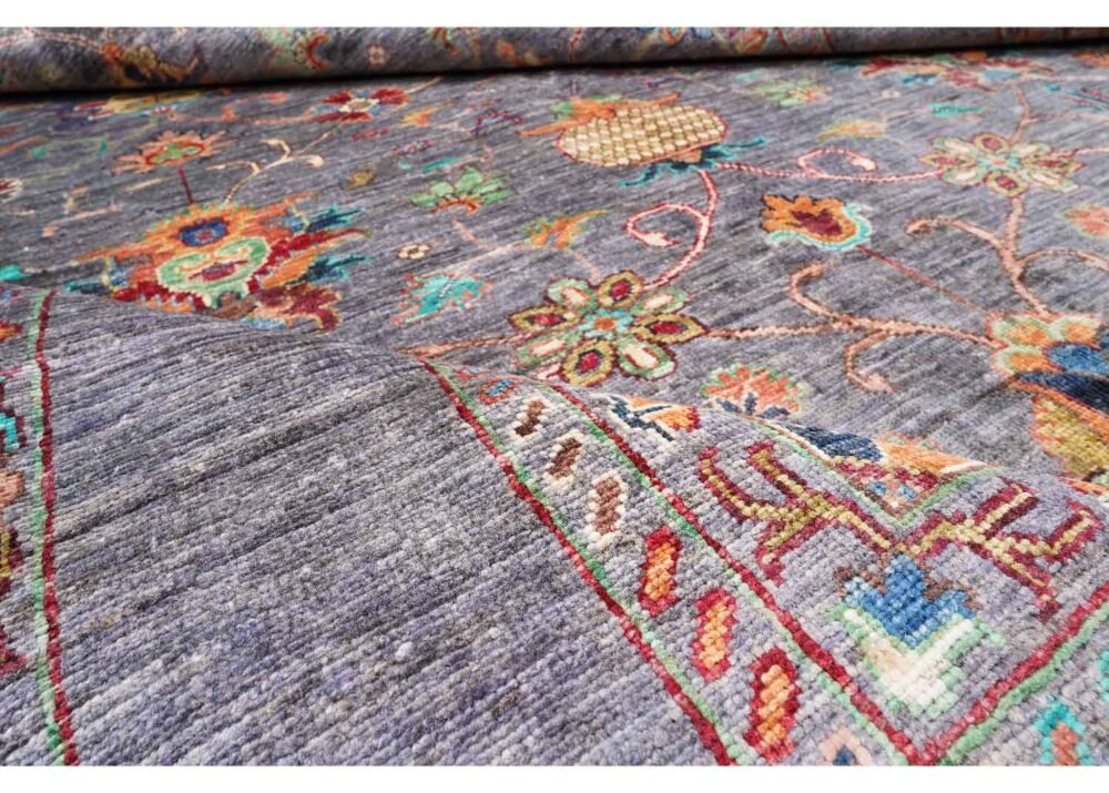 Traditional Sultani Oriental Pattern Large Grey Rug Hand-Knotted 8x5 ft - Rugs 1