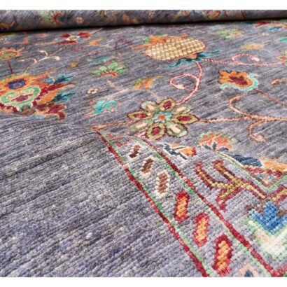 Traditional Sultani Oriental Pattern Large Grey Rug Hand-Knotted 8x5 ft - Rugs 1