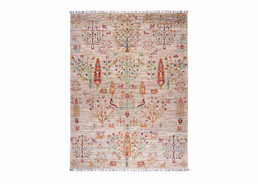 Traditional Tropical Rug Hand-Knotted Wool-Cotton 6.7x5 ft Sultani - Rugs 1