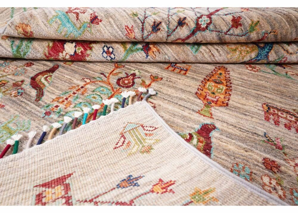 Traditional Tropical Rug Hand-Knotted Wool-Cotton 6.7x5 ft Sultani - Rugs 1