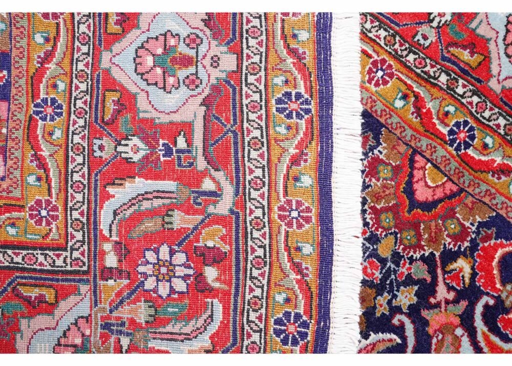 Anatolia Semi Old Floral Rug: Red & Blue 11x8 ft Wool & Cotton