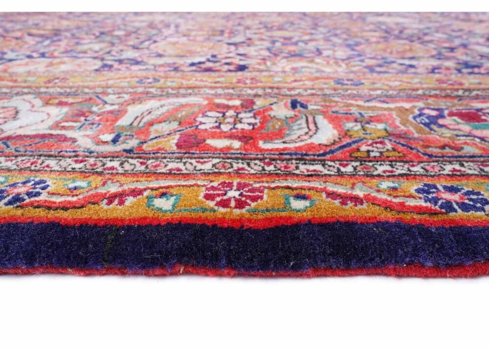 Anatolia Semi Old Floral Rug: Red & Blue 11x8 ft Wool & Cotton