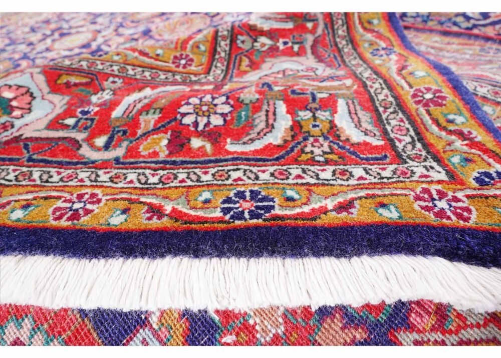 Anatolia Semi Old Floral Rug: Red & Blue 11x8 ft Wool & Cotton
