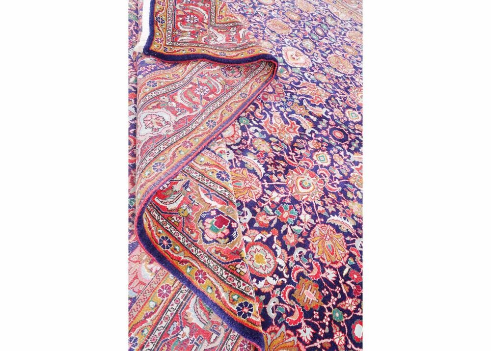 Anatolia Semi Old Floral Rug: Red & Blue 11x8 ft Wool & Cotton