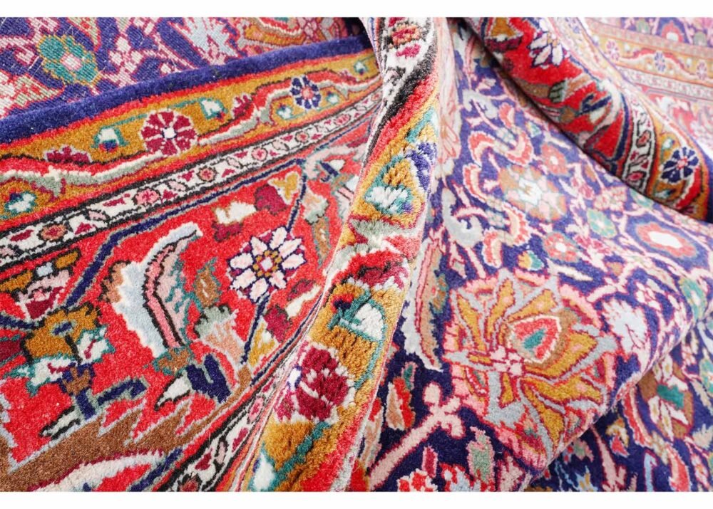 Anatolia Semi Old Floral Rug: Red & Blue 11x8 ft Wool & Cotton
