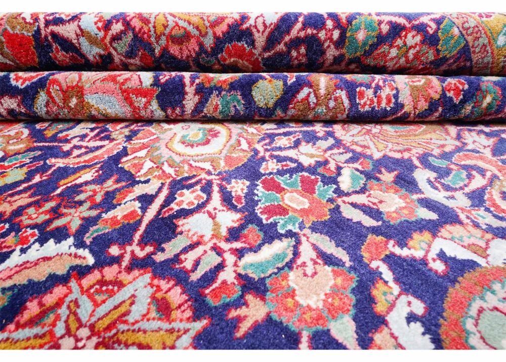 Anatolia Semi Old Floral Rug: Red & Blue 11x8 ft Wool & Cotton