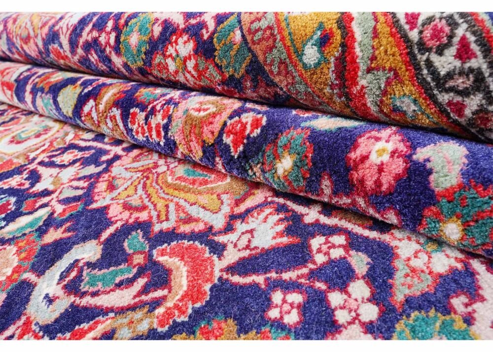 Anatolia Semi Old Floral Rug: Red & Blue 11x8 ft Wool & Cotton