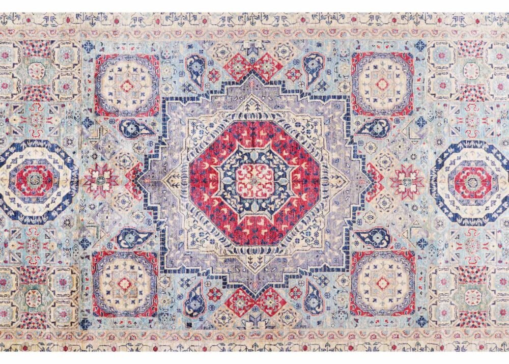 Authentic Memluk Geometric Pattern Traditional 10 x 6 Rug - Beige-Red