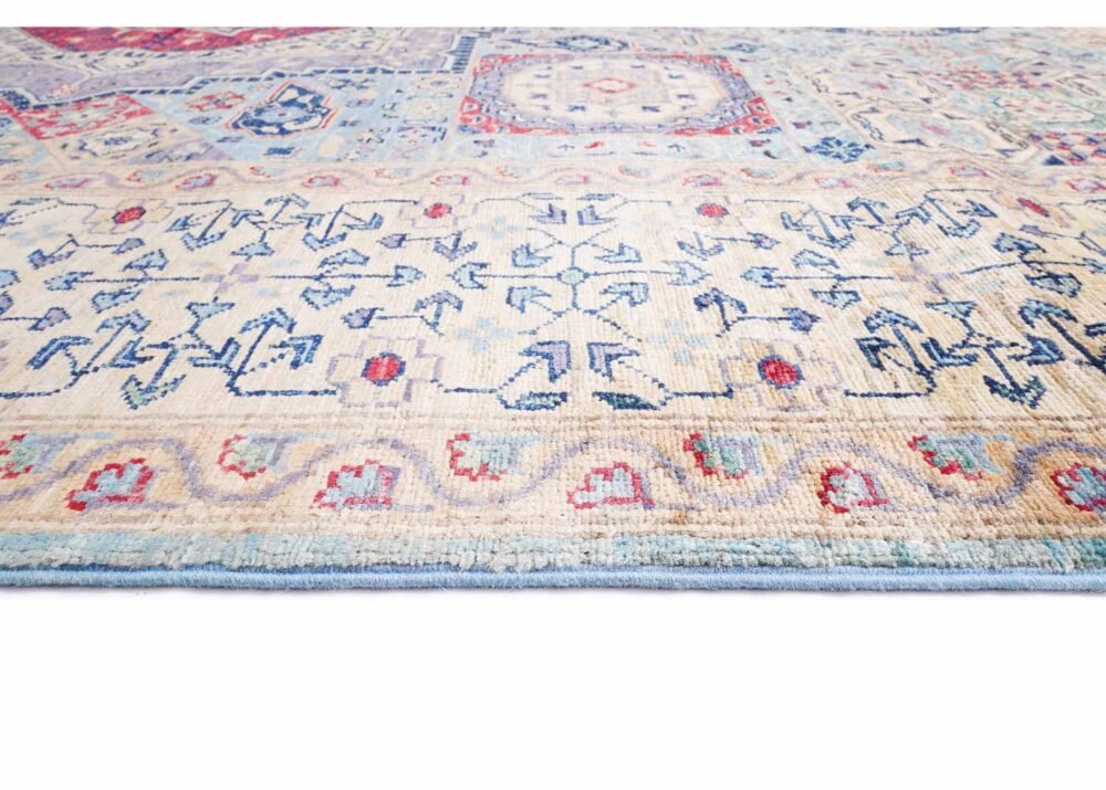 Authentic Memluk Geometric Pattern Traditional 10 x 6 Rug - Beige-Red