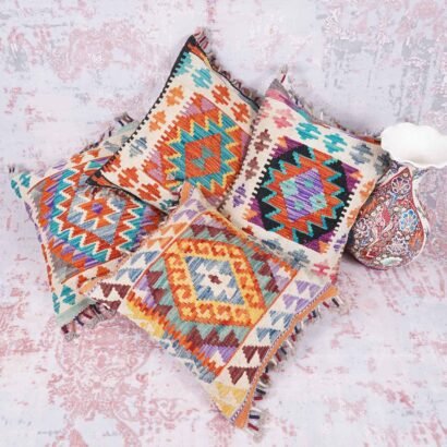 Authentic Wool 4 Cushion Couch Covers Set - Multi Kilim Design - Rugs 1