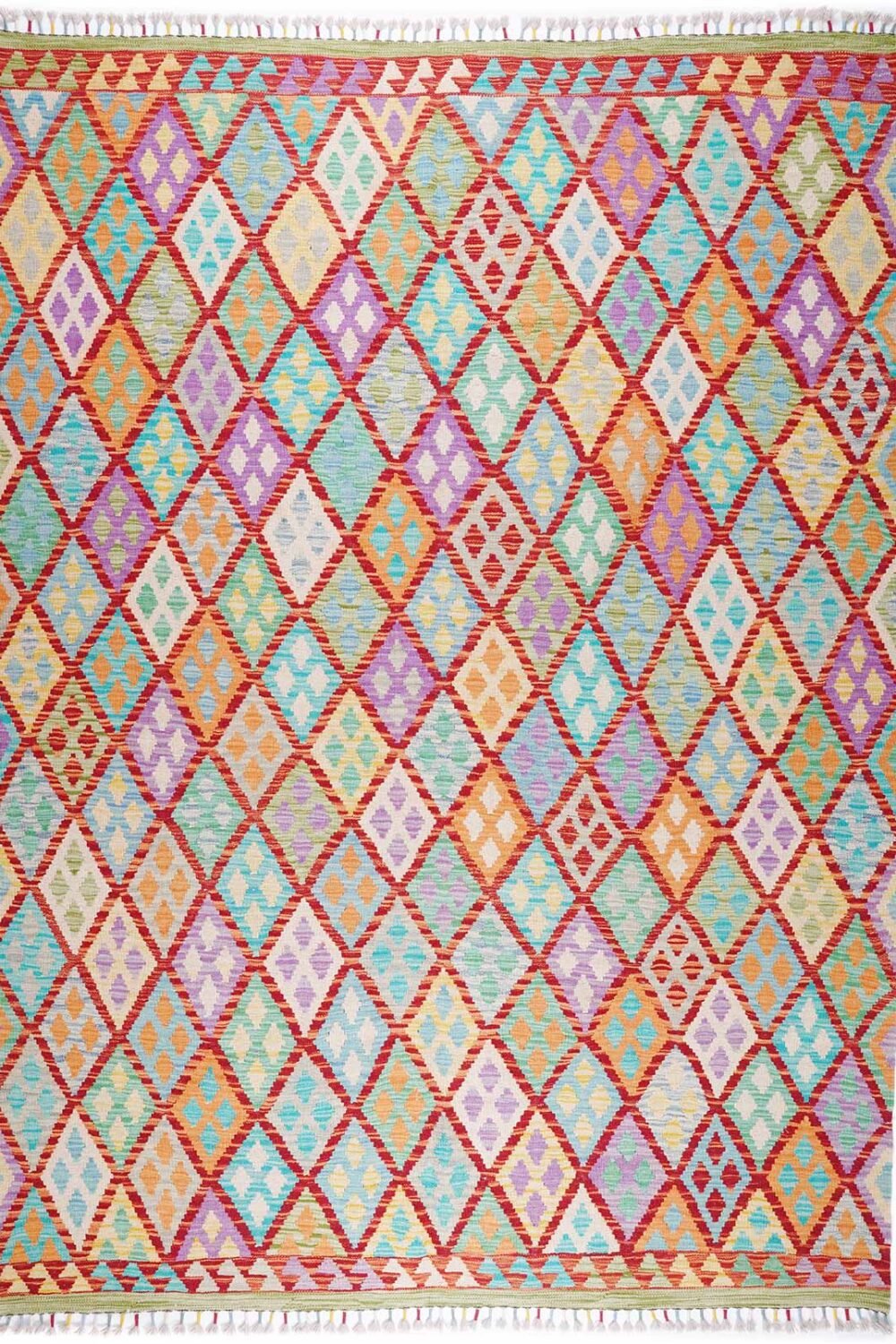 Beautiful Handwoven Red Kilim Rug - Area Rugs Geometric 8x9 ft