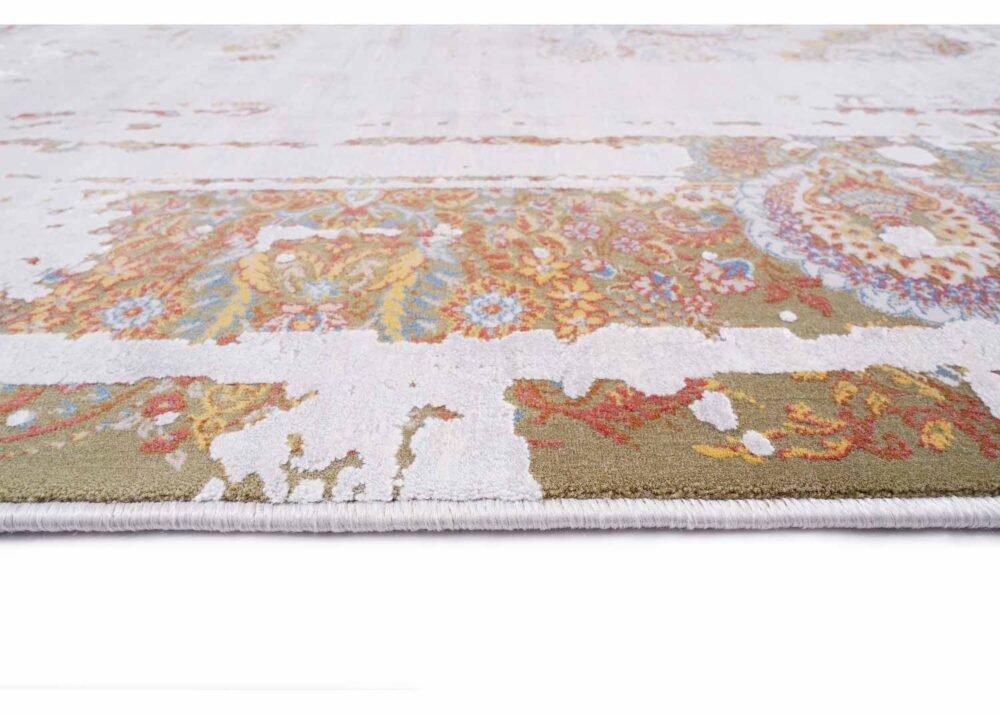 Beige-Green Abstract Rugs for Living Room & Bedroom 6.5x9.5 ft Modern