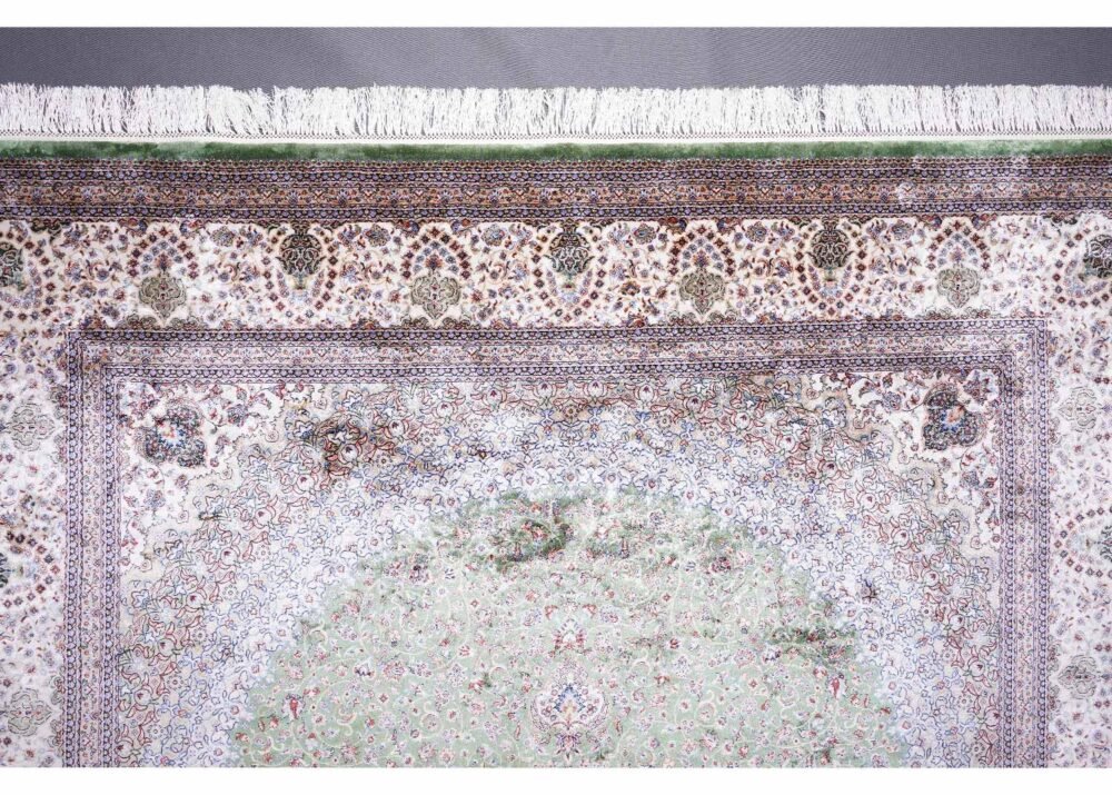 Beige-Green Medallion 6x9 Outdoor Rug Machine-made with Silk