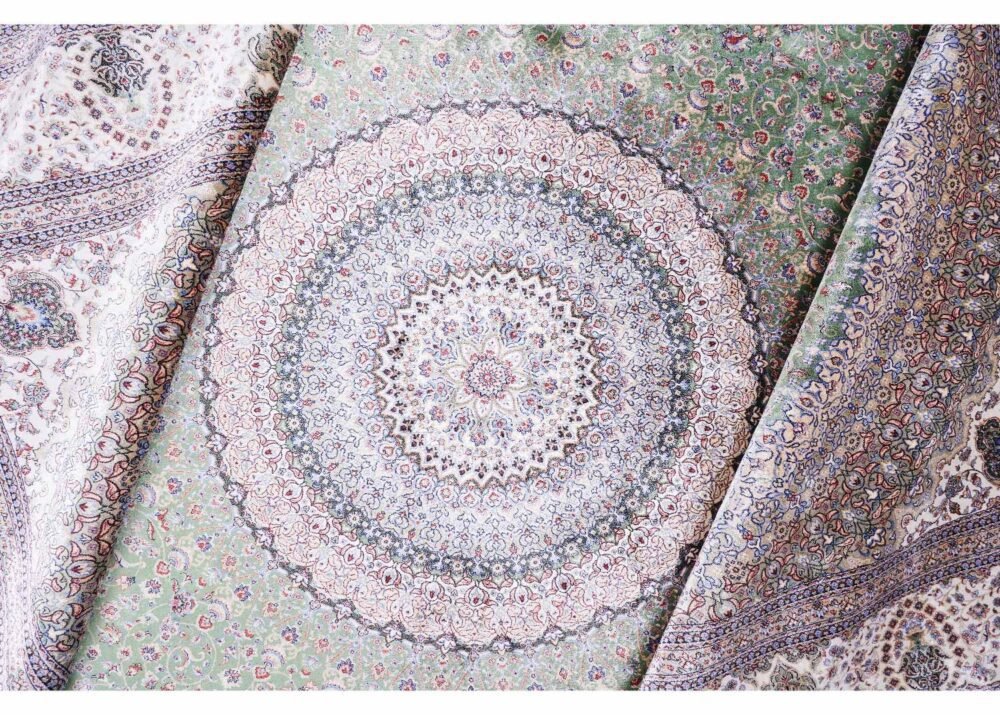 Beige-Green Medallion 6x9 Outdoor Rug Machine-made with Silk