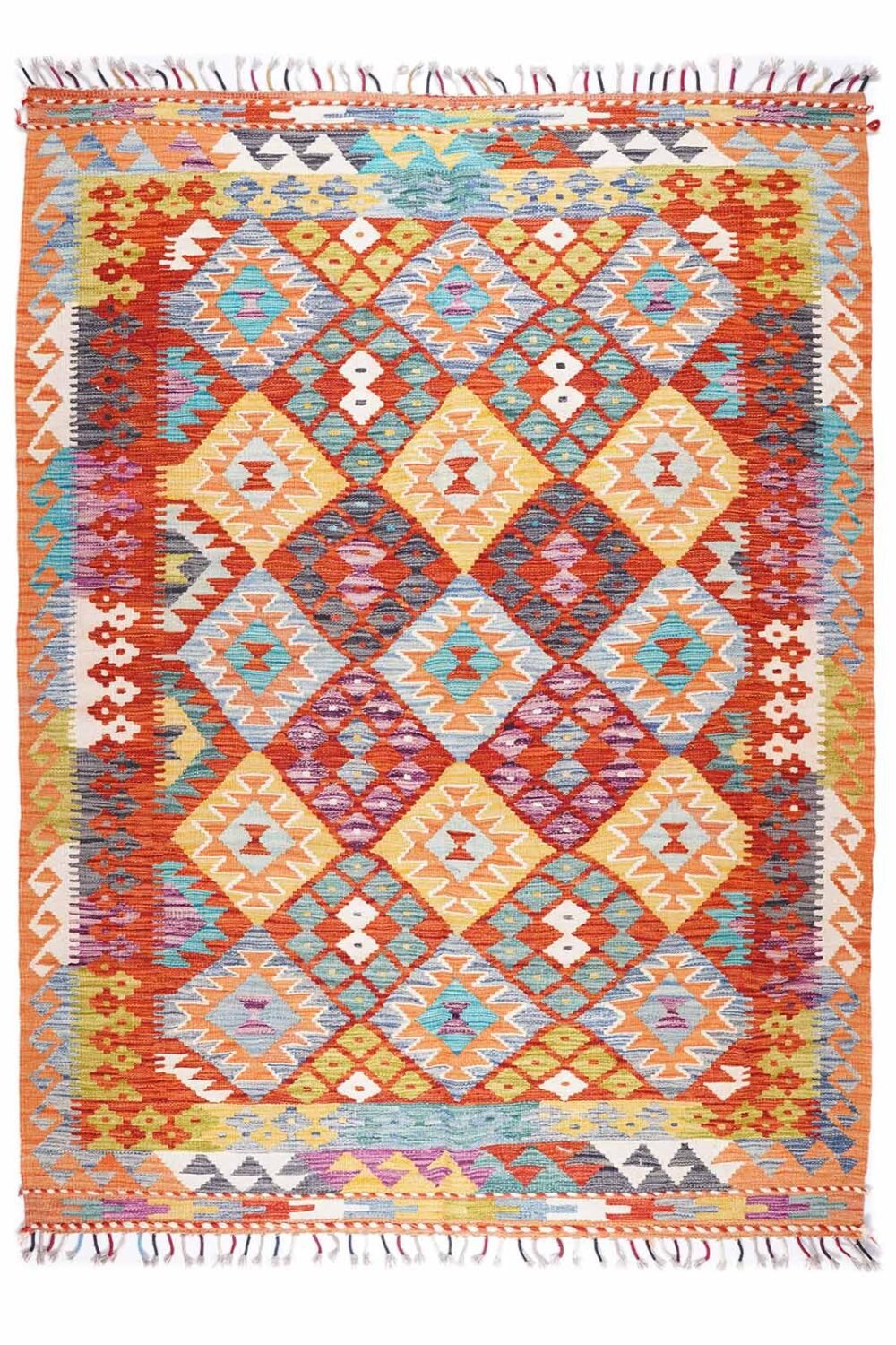 Bright Multi Colored Area Rugs Handwoven Wool Kilim 6.5x5 ft