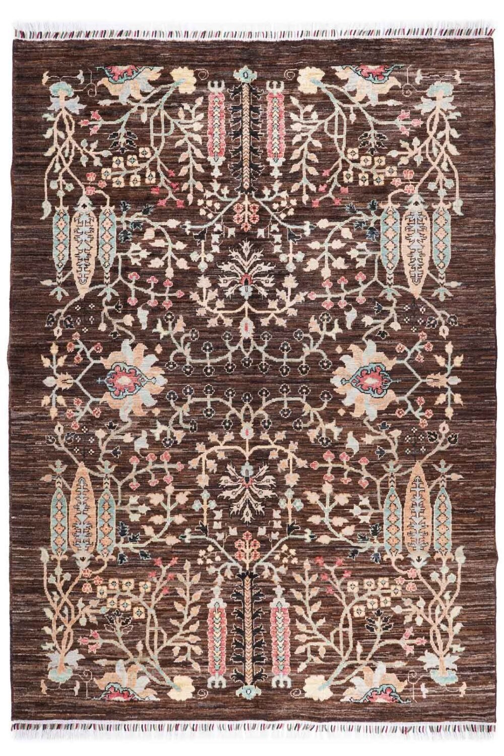 Brown Beige Rug Floral Pattern 7.8x5.6 ft Traditional Sultani - Rugs 1