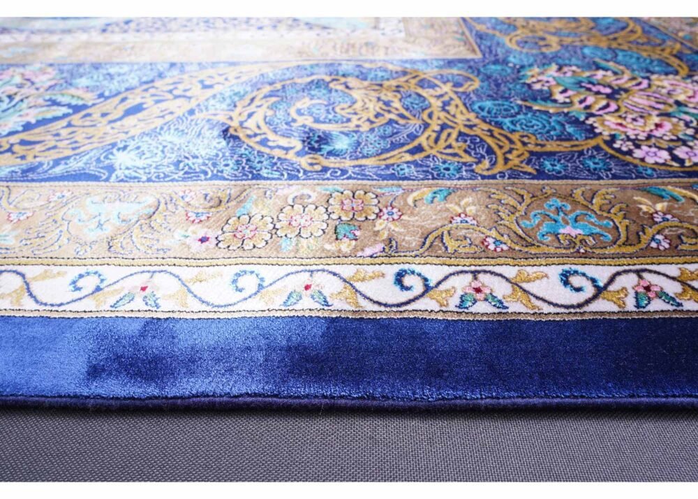 Dark Blue Rugs for Living Room Large Medallion Design 7.8x11 ft Silk