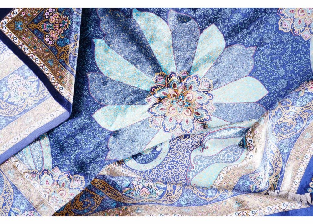 Dark Blue Rugs for Living Room Large Medallion Design 7.8x11 ft Silk
