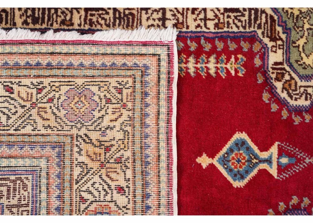 Elegant Brown Rugs for Living Room - Hand-Knotted Traditional Oriental Design with Red Accents 4.4x3 ft