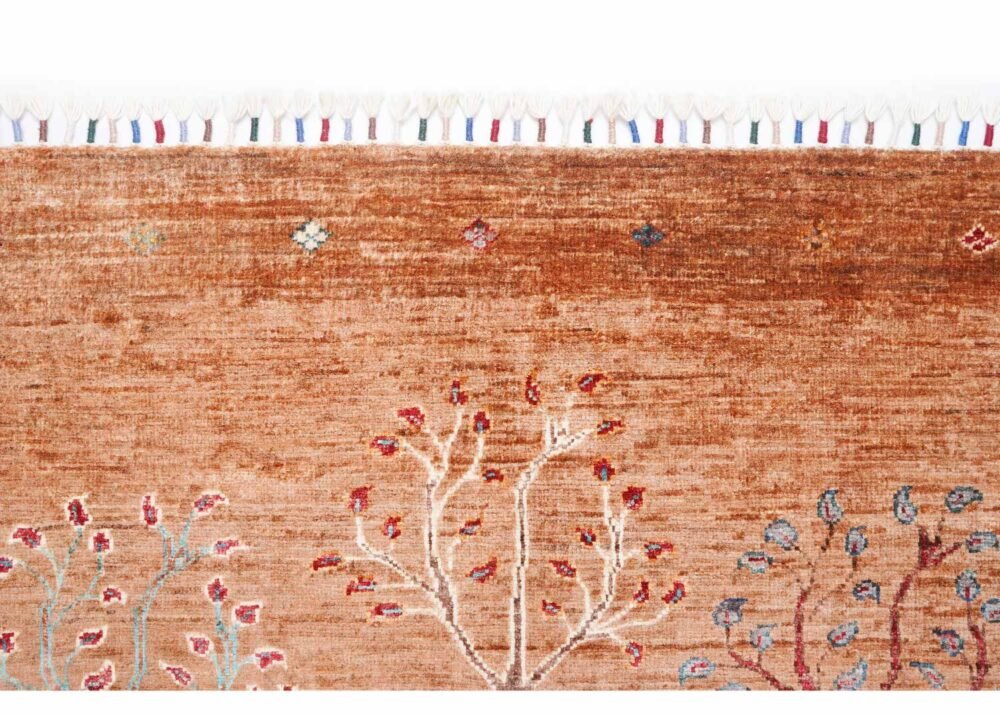 Elegant Hand-Knotted Orange and Beige Area Rugs for Living Room - Traditional Plants & Tree Design 5x3.5 ft