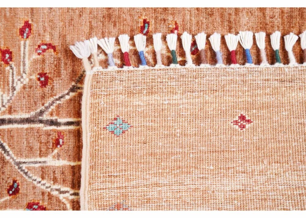 Elegant Hand-Knotted Orange and Beige Area Rugs for Living Room - Traditional Plants & Tree Design 5x3.5 ft