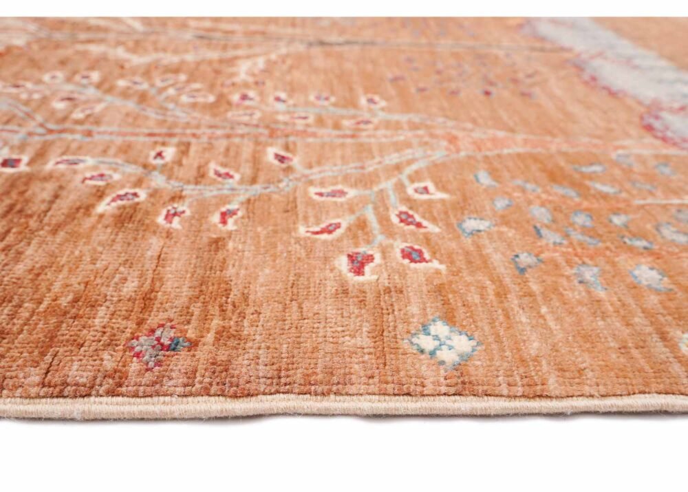 Elegant Hand-Knotted Orange and Beige Area Rugs for Living Room - Traditional Plants & Tree Design 5x3.5 ft