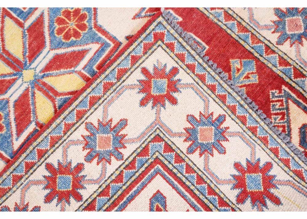 Elegant Traditional Hand-Knotted Modern Geometric Rug in Red and Beige 5.3x3.3 ft