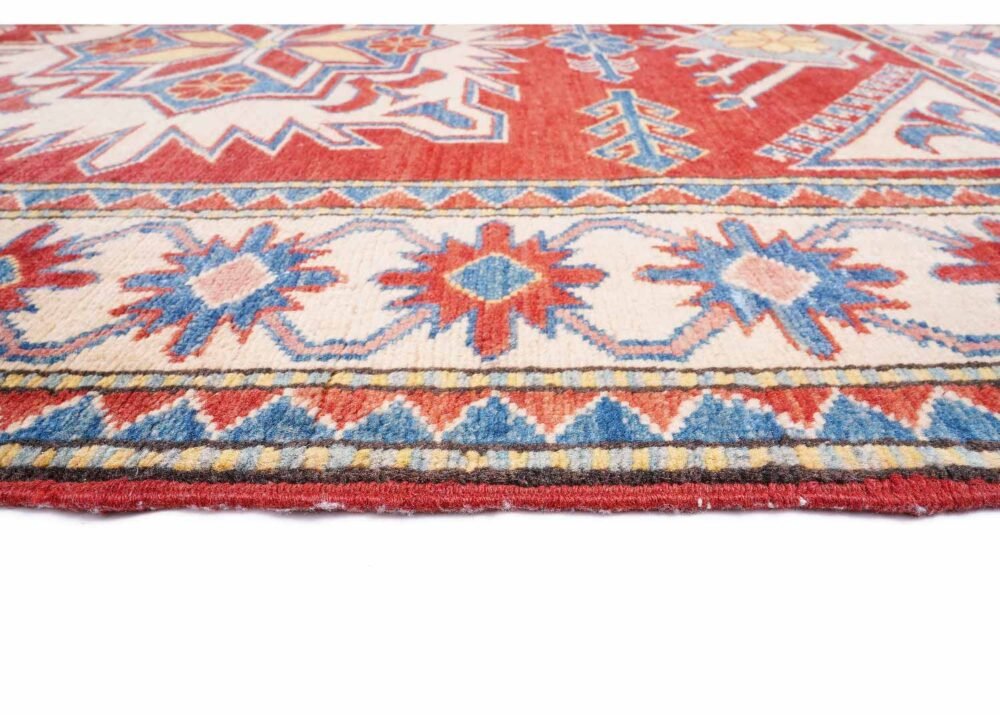 Elegant Traditional Hand-Knotted Modern Geometric Rug in Red and Beige 5.3x3.3 ft