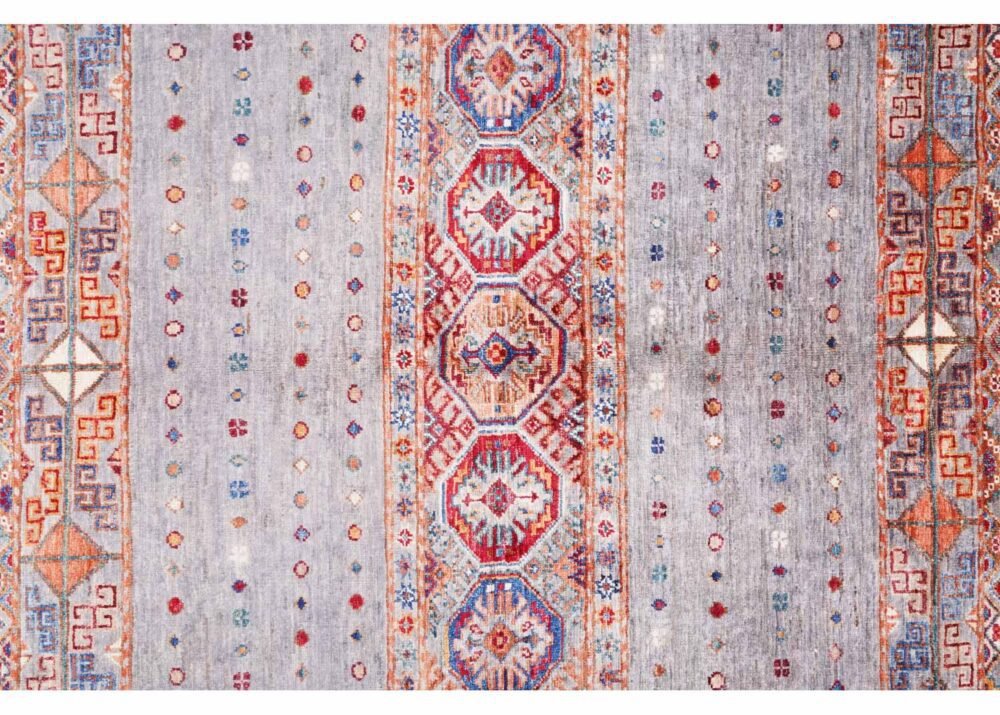 Exclusive Gray and Red Rug Striped Pattern 6.7x5 ft Traditional Horcun
