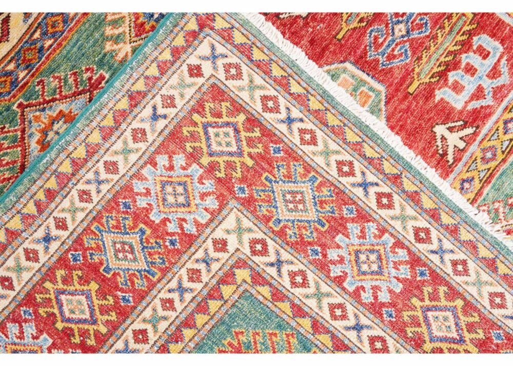 Exclusive Sherwan Red and Green Rug 8x6 ft Handknotted Traditional