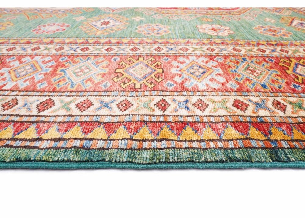 Exclusive Sherwan Red and Green Rug 8x6 ft Handknotted Traditional