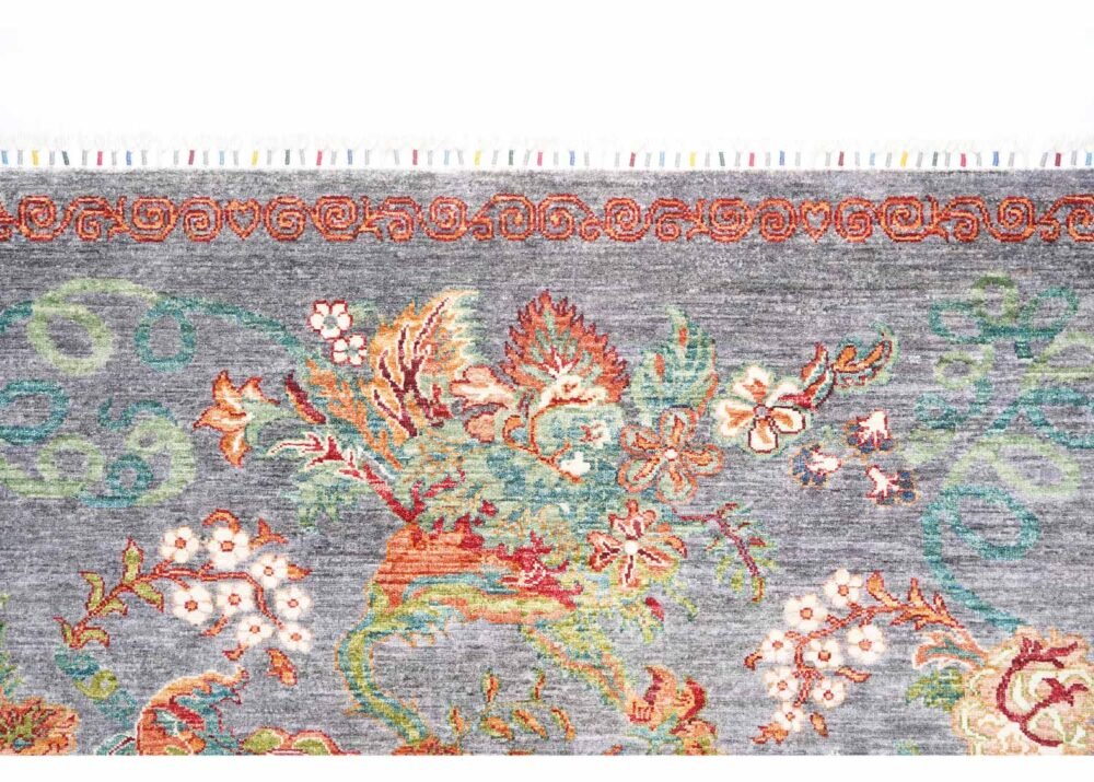 Genuine Sultani Traditional Floral Grey Rug 6.8x4.9 ft Hand-Knotted