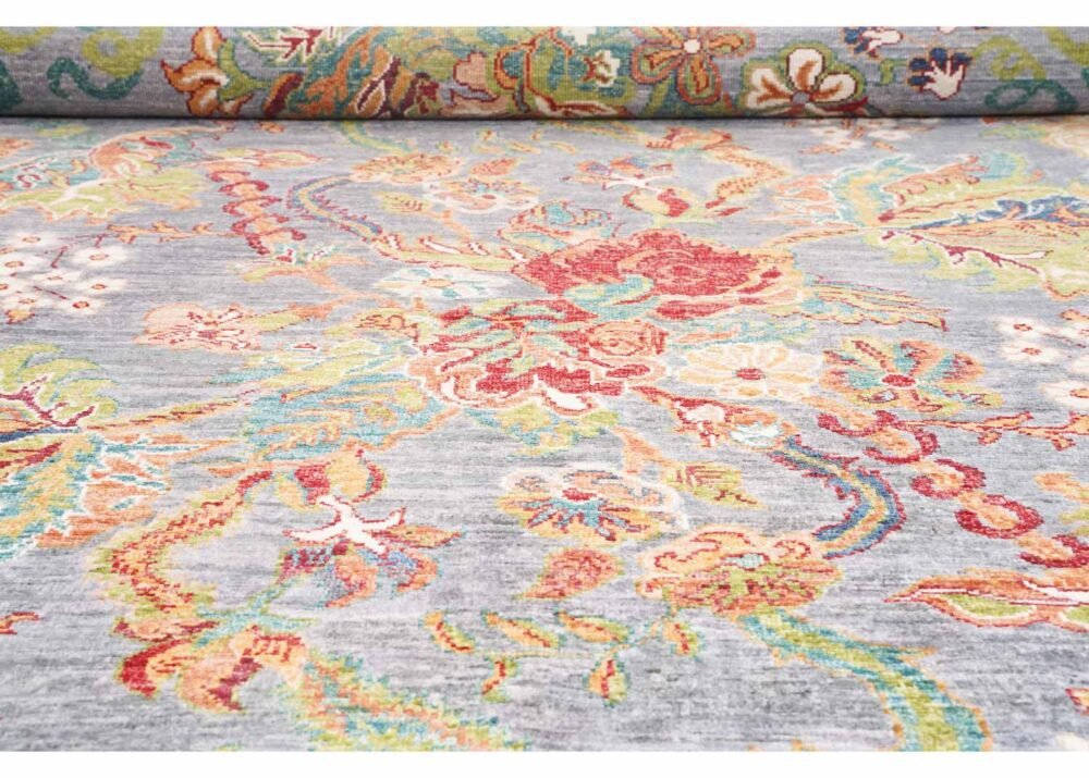 Genuine Sultani Traditional Floral Grey Rug 6.8x4.9 ft Hand-Knotted