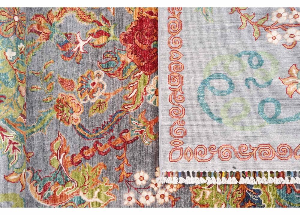 Genuine Sultani Traditional Floral Grey Rug 6.8x4.9 ft Hand-Knotted