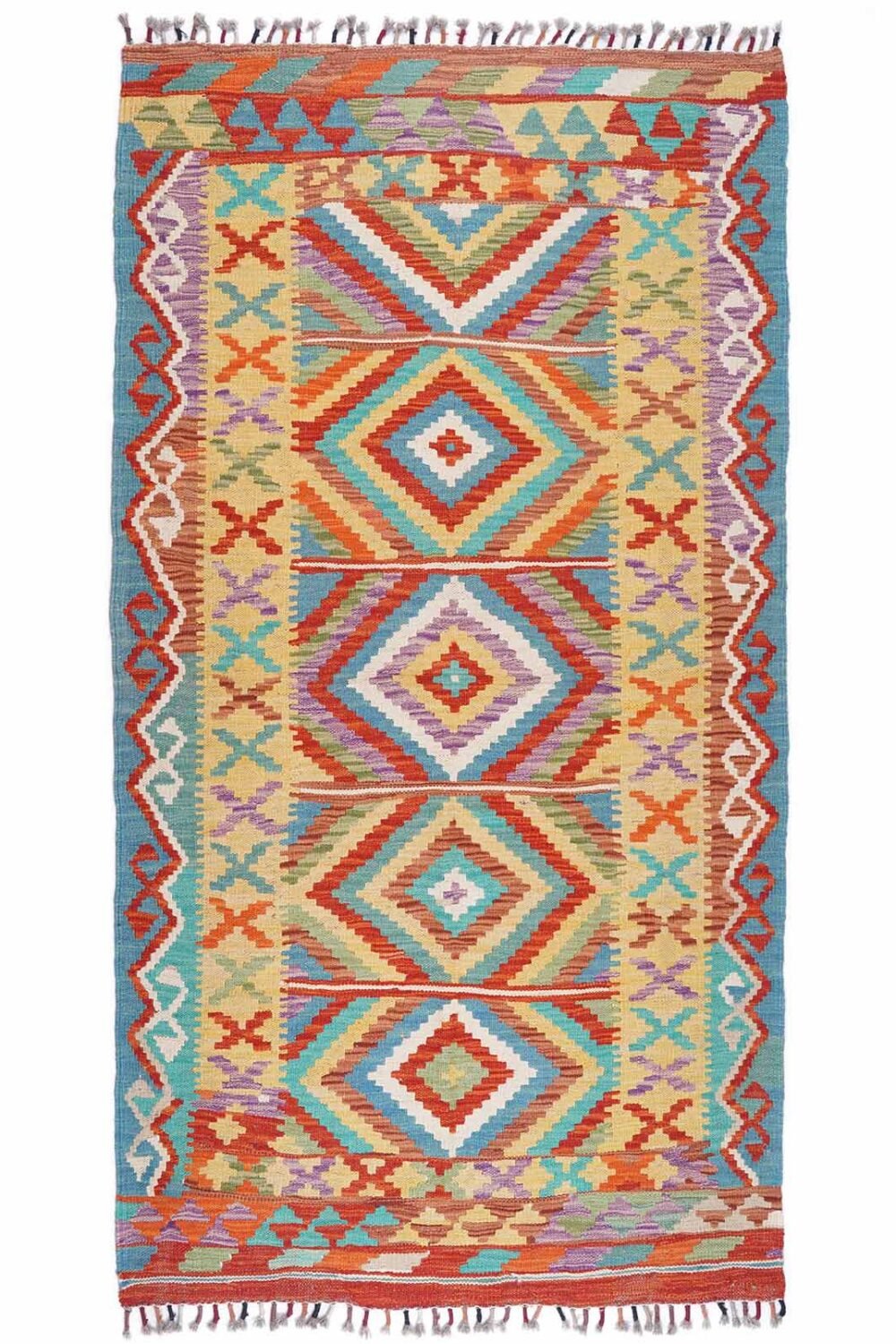Geometric Pattern Handwoven Kilim 6x3 Area Rug - Rainbow Color